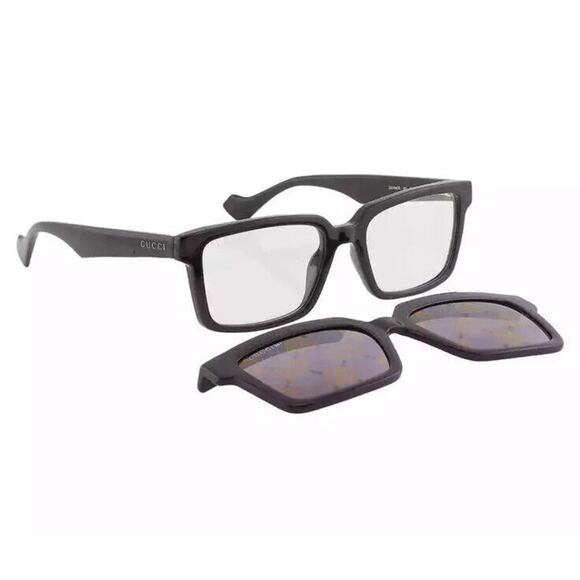 Gucci GG1543S 001 Black Grey Logo Clip-On Rectangular Men's Sunglasses Rxable - Picture 4 of 6